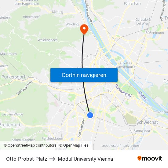 Otto-Probst-Platz to Modul University Vienna map