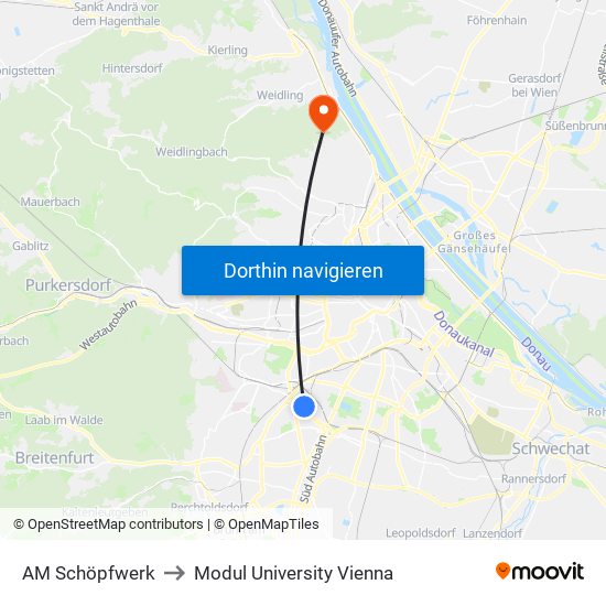 AM Schöpfwerk to Modul University Vienna map