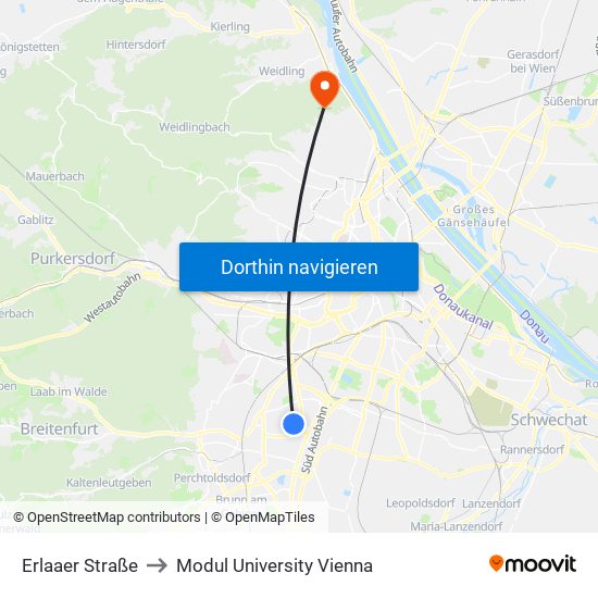 Erlaaer Straße to Modul University Vienna map