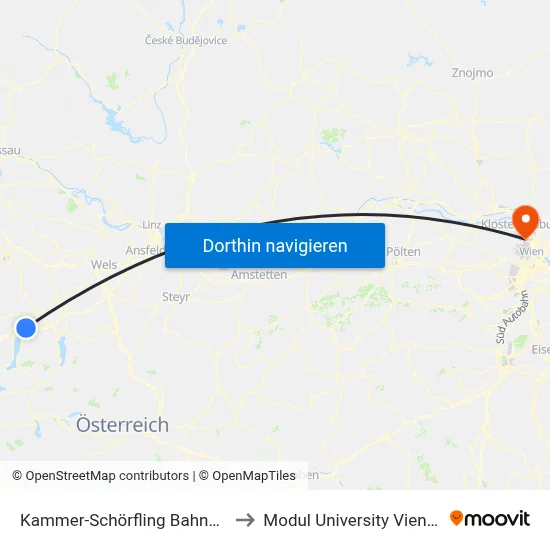 Kammer-Schörfling Bahnhst to Modul University Vienna map