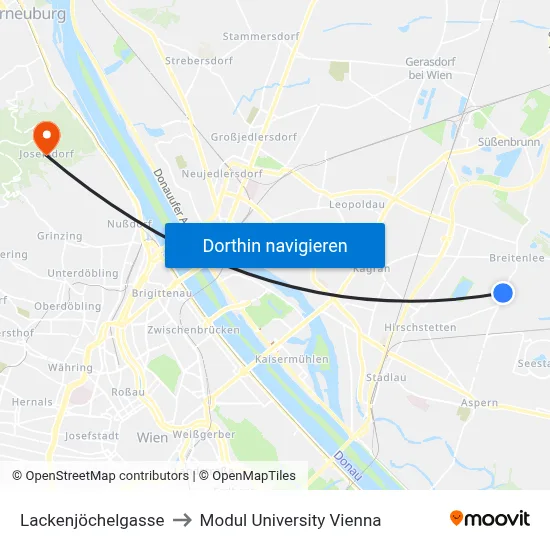 Lackenjöchelgasse to Modul University Vienna map