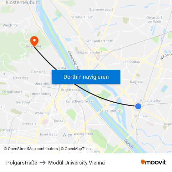 Polgarstraße to Modul University Vienna map