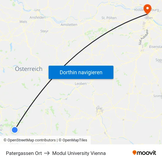Patergassen Ort to Modul University Vienna map