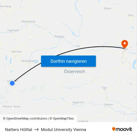 Natters Hölltal to Modul University Vienna map