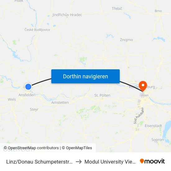 Linz/Donau Schumpeterstraße to Modul University Vienna map