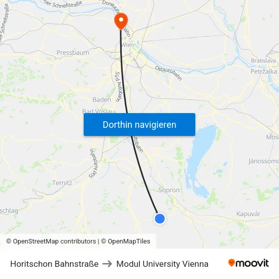 Horitschon Bahnstraße to Modul University Vienna map