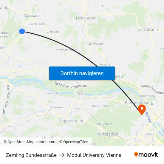 Zemling Bundesstraße to Modul University Vienna map