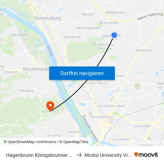 Hagenbrunn Königsbrunner Straße to Modul University Vienna map