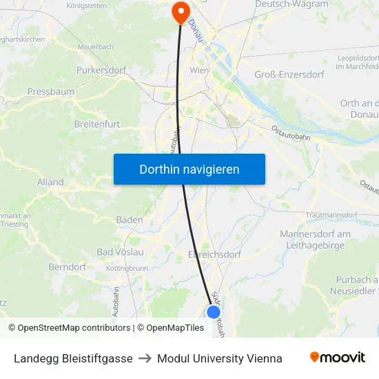 Landegg Bleistiftgasse to Modul University Vienna map
