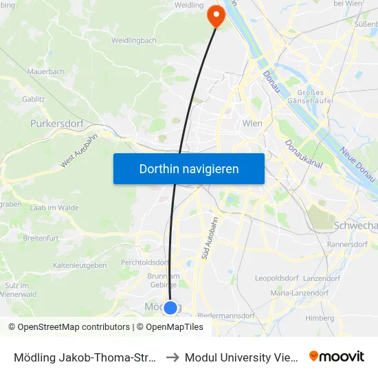 Mödling Jakob-Thoma-Straße to Modul University Vienna map