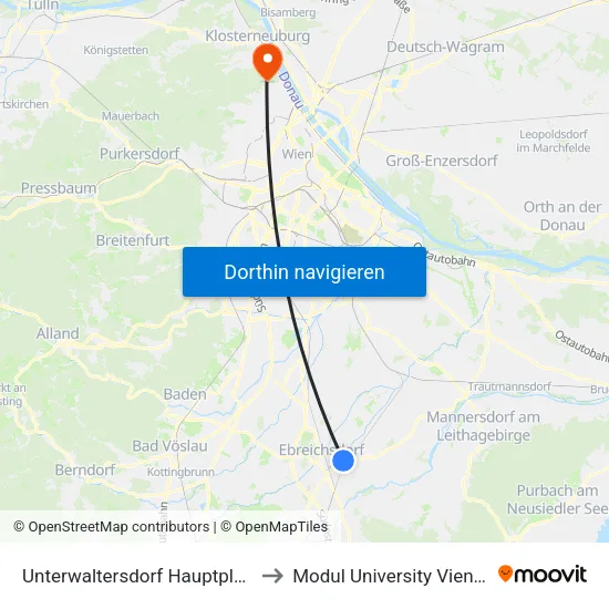 Unterwaltersdorf Hauptplatz to Modul University Vienna map