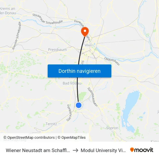 Wiener Neustadt am Schafflerhof to Modul University Vienna map