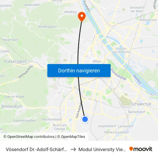 Vösendorf Dr.-Adolf-Schärf-Hof to Modul University Vienna map