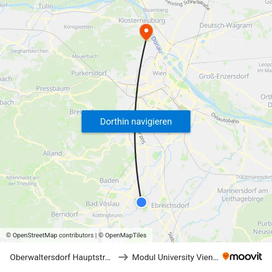 Oberwaltersdorf Hauptstraße to Modul University Vienna map