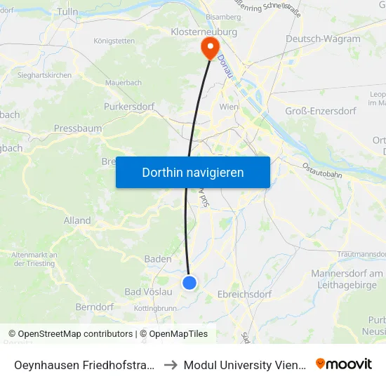 Oeynhausen Friedhofstraße to Modul University Vienna map