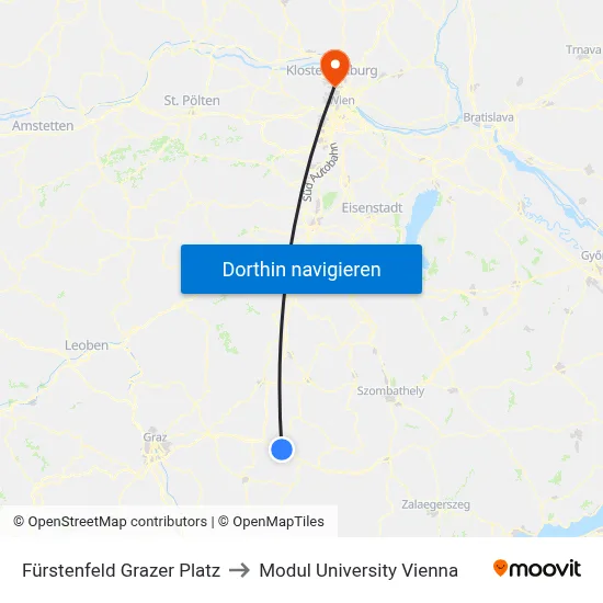 Fürstenfeld Grazer Platz to Modul University Vienna map