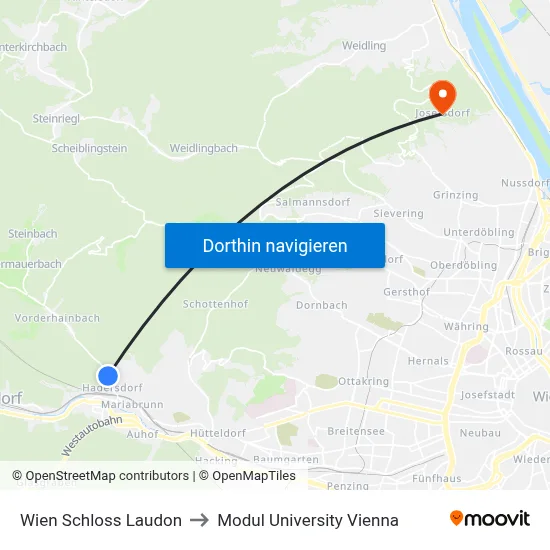 Wien Schloss Laudon to Modul University Vienna map