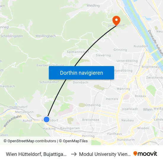 Wien Hütteldorf, Bujattigasse to Modul University Vienna map