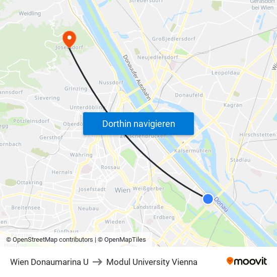 Wien Donaumarina U to Modul University Vienna map