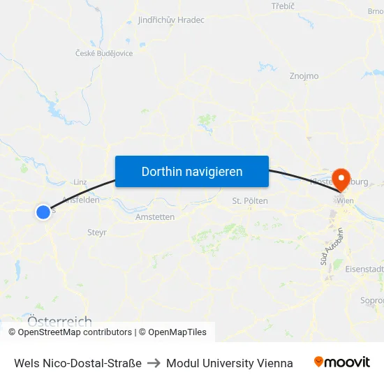 Wels Nico-Dostal-Straße to Modul University Vienna map