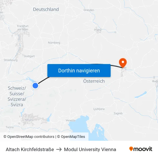 Altach Kirchfeldstraße to Modul University Vienna map