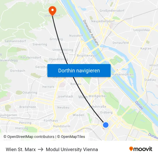 Wien St. Marx to Modul University Vienna map