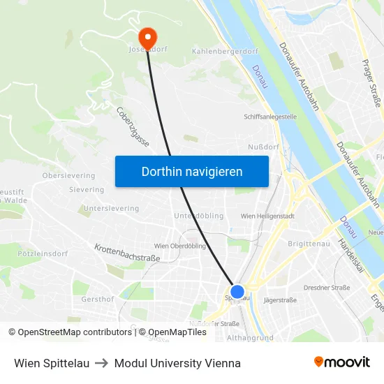 Wien Spittelau to Modul University Vienna map
