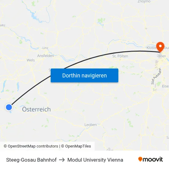 Steeg-Gosau Bahnhof to Modul University Vienna map