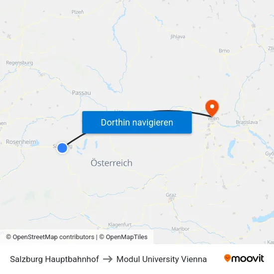 Salzburg Hauptbahnhof to Modul University Vienna map