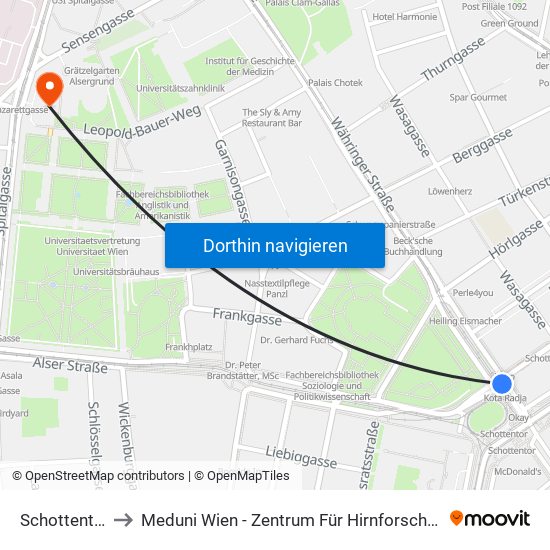 Schottentor to Meduni Wien - Zentrum Für Hirnforschung map