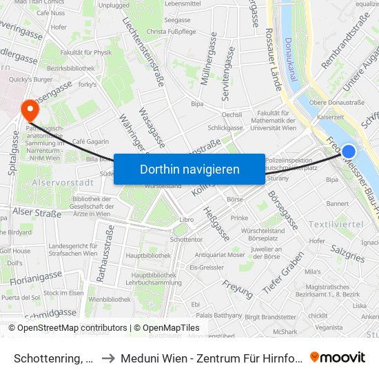 Schottenring, Wien to Meduni Wien - Zentrum Für Hirnforschung map
