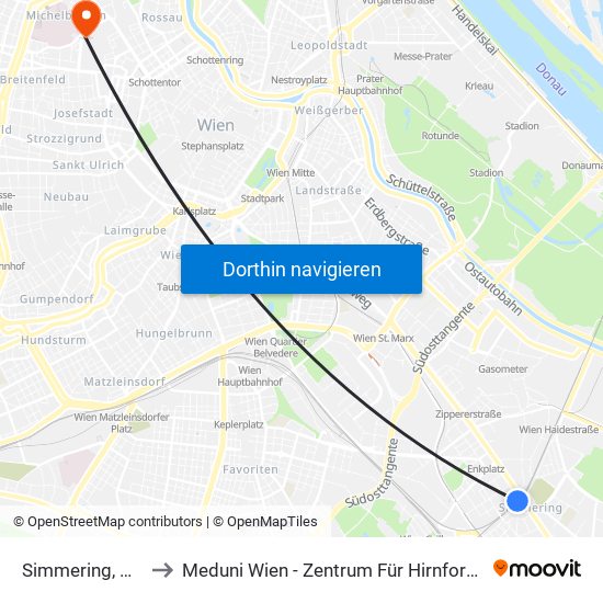 Simmering, Wien to Meduni Wien - Zentrum Für Hirnforschung map