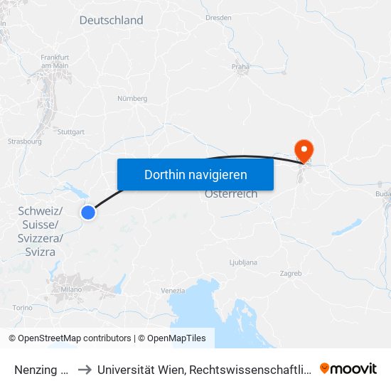 Nenzing Bahnhof to Universität Wien, Rechtswissenschaftliche Fakultät (Juridicum) map