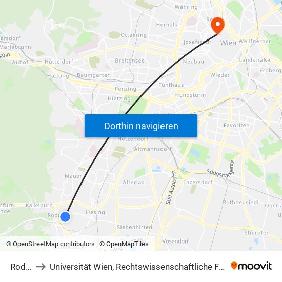 Rodaun to Universität Wien, Rechtswissenschaftliche Fakultät (Juridicum) map