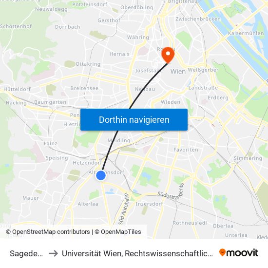 Sagedergasse to Universität Wien, Rechtswissenschaftliche Fakultät (Juridicum) map