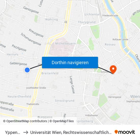 Yppengasse to Universität Wien, Rechtswissenschaftliche Fakultät (Juridicum) map