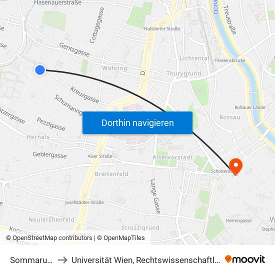 Sommarugagasse to Universität Wien, Rechtswissenschaftliche Fakultät (Juridicum) map