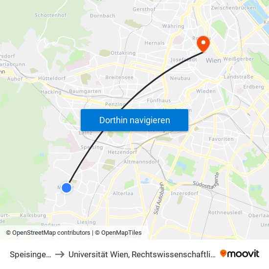 Speisinger Straße to Universität Wien, Rechtswissenschaftliche Fakultät (Juridicum) map