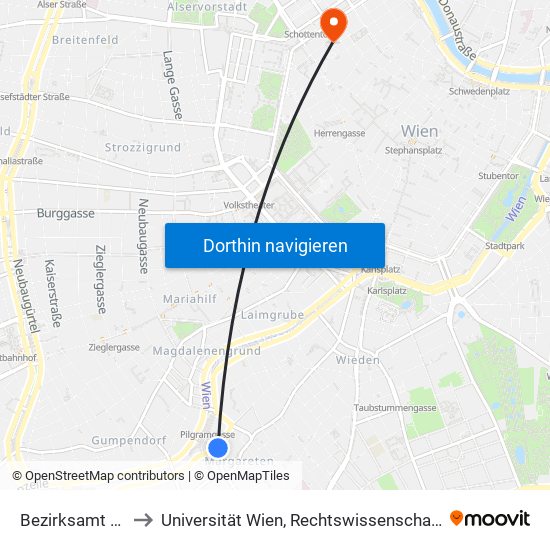 Bezirksamt Margareten to Universität Wien, Rechtswissenschaftliche Fakultät (Juridicum) map