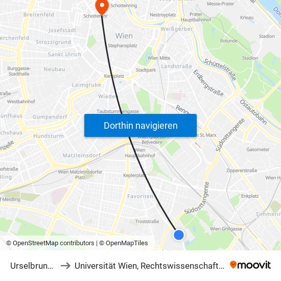 Urselbrunnengasse to Universität Wien, Rechtswissenschaftliche Fakultät (Juridicum) map