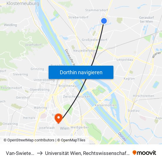 Van-Swieten-Kaserne to Universität Wien, Rechtswissenschaftliche Fakultät (Juridicum) map