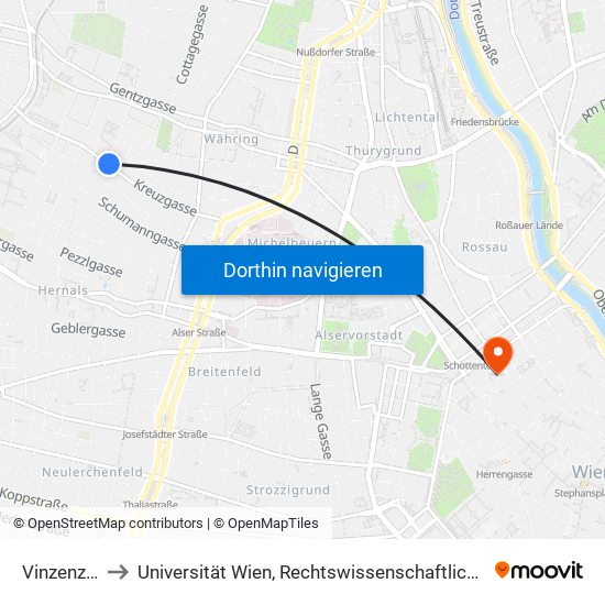 Vinzenzgasse to Universität Wien, Rechtswissenschaftliche Fakultät (Juridicum) map