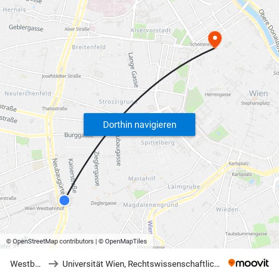 Westbahnhof to Universität Wien, Rechtswissenschaftliche Fakultät (Juridicum) map