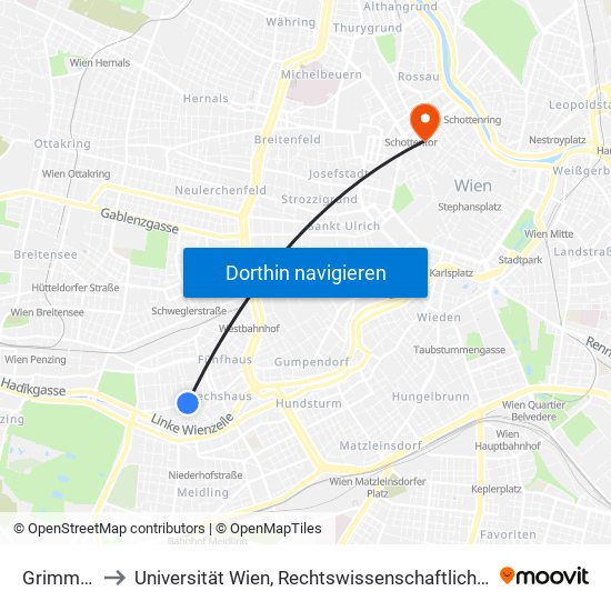 Grimmgasse to Universität Wien, Rechtswissenschaftliche Fakultät (Juridicum) map