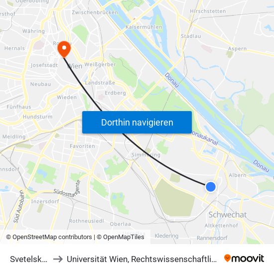 Svetelskystraße to Universität Wien, Rechtswissenschaftliche Fakultät (Juridicum) map