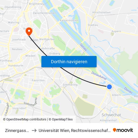 Zinnergasse/Kaserne to Universität Wien, Rechtswissenschaftliche Fakultät (Juridicum) map