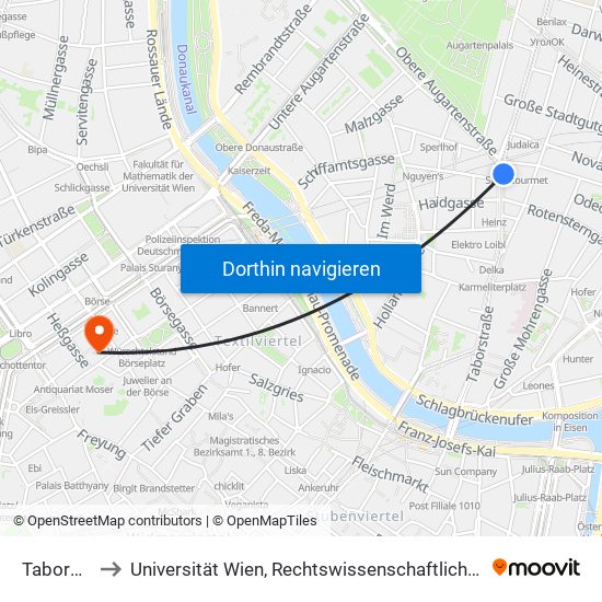 Taborstraße to Universität Wien, Rechtswissenschaftliche Fakultät (Juridicum) map