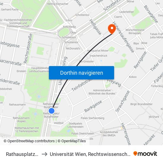 Rathausplatz/Burgtheater to Universität Wien, Rechtswissenschaftliche Fakultät (Juridicum) map
