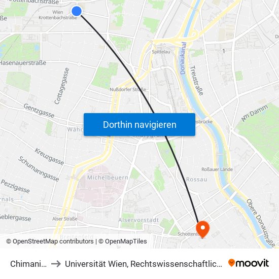 Chimanistraße to Universität Wien, Rechtswissenschaftliche Fakultät (Juridicum) map