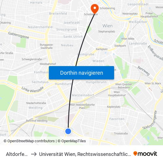 Altdorferstraße to Universität Wien, Rechtswissenschaftliche Fakultät (Juridicum) map